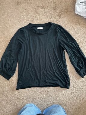 Madewell Black Long-Sleeve Puff-Sleeve Crewneck Top